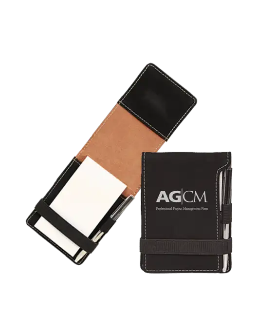 Black Leatherette Mini Notepad with Pen,  3.25 x 4.75 w/AG|CM Logo
