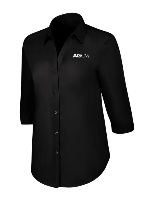 Womens Black 3/4 Sleeve Carefree Poplin Shirt w/AG|CM Logo