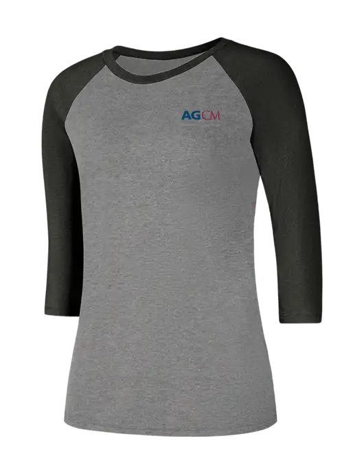 Womens Simply Soft 3/4 Sleeve Black Frost/Grey Frost Ring Spun Cotton T-Shirt w/AG|CM Logo