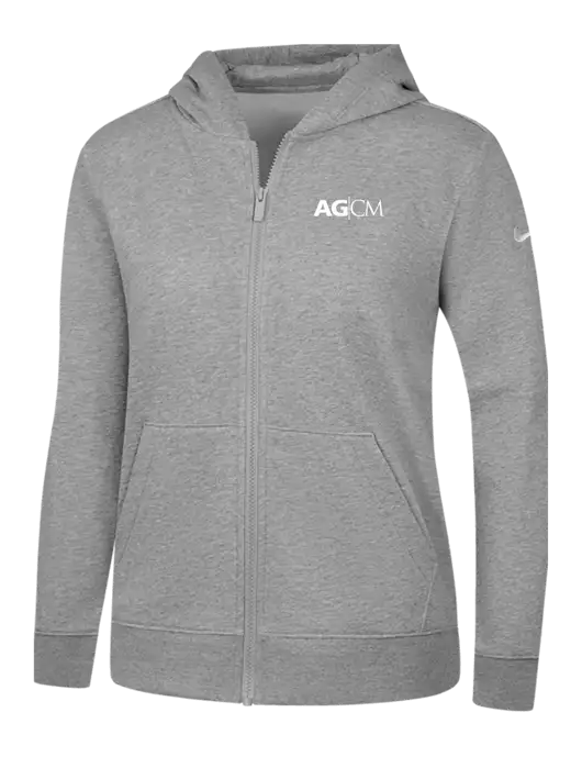 Nike Womens Club Fleece Sleeve Swoosh Full-Zip Dark Grey Heather Hoodie w/AG|CM Logo