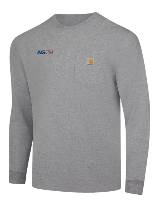 Carhartt Light Grey Heather Workwear Pocket Long Sleeve T-Shirt w/AG|CM Logo