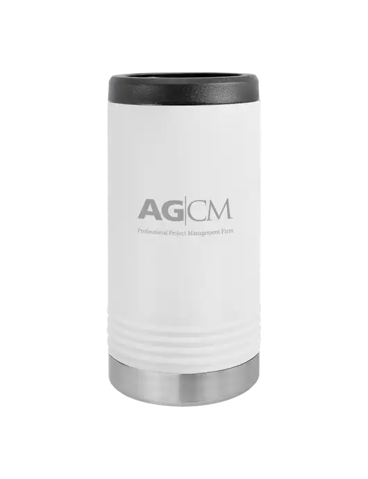 Polar Camel Powder Coated White Vacuum Insulated Slim Beverage Holder w/AG|CM Logo