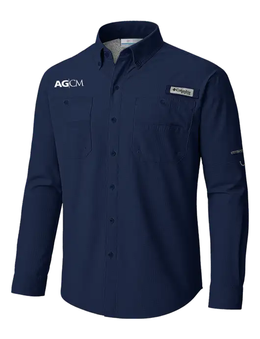 Columbia Navy PFG Tamiami II Long SleeveShirt w/AG|CM Logo