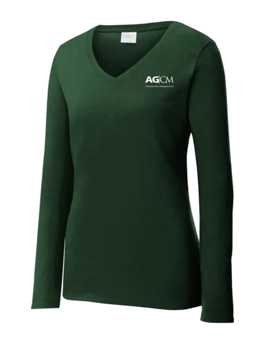 Womens  V-Neck Ring Spun Forest Green 4.5 oz Long Sleeve T-Shirt w/AG|CM Logo