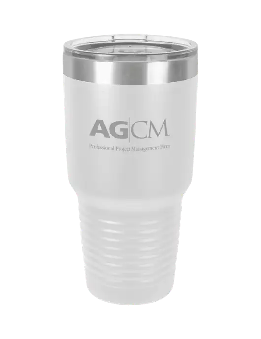 Polar Camel 30 oz Powder Coated White Vacuum Insulated Tumbler  w/AG|CM Logo