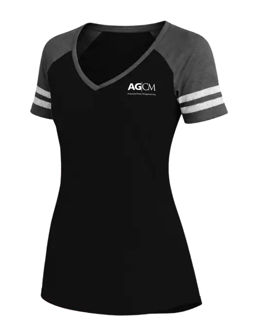 Womens Black/Charcoal Heather V-Neck Game Tee w/AG|CM Logo
