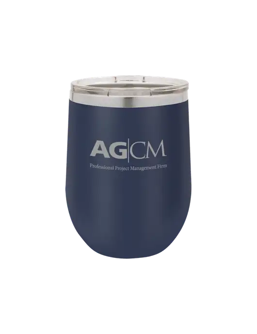 Polar Camel 12 oz Powder Coated Navy Vacuum Insulated Stemless Wine Tumbler w/AG|CM Logo