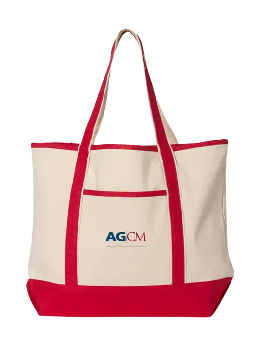 Natural/Red Large Canvas Deluxe Tote w/AG|CM Logo