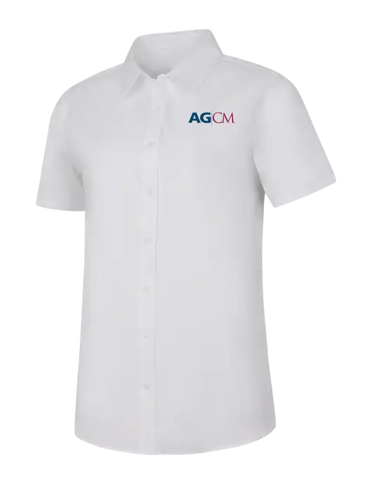 Womens White Short Sleeve Superpro React Twill Shirt w/AG|CM Logo