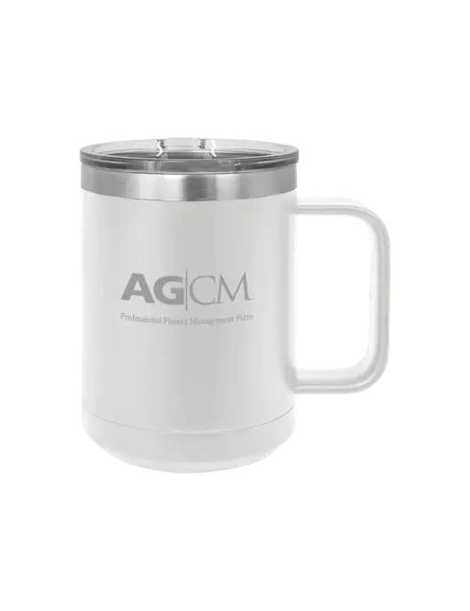 Polar Camel 15 oz Powder Coated White Vacuum Insulated Mug with Slider Lid w/AG|CM Logo