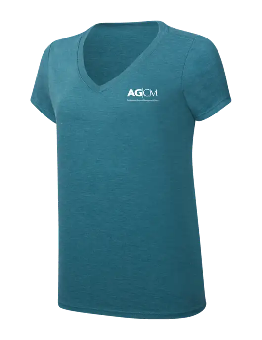 Womens Simply Soft V-Neck Heather Teal 4.5oz  Poly/Combed Ring Spun Cotton T-Shirt w/AG|CM Logo