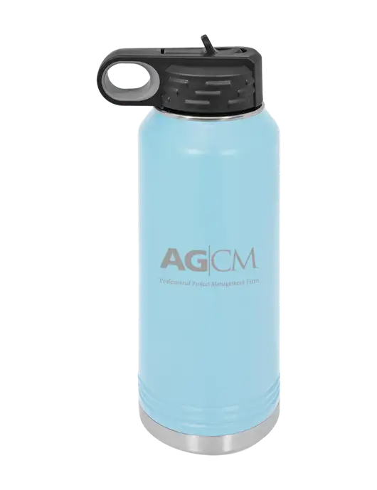 Polar Camel 32 oz Powder Coated Light Blue Vacuum Insulated Water Bottle w/AG|CM Logo