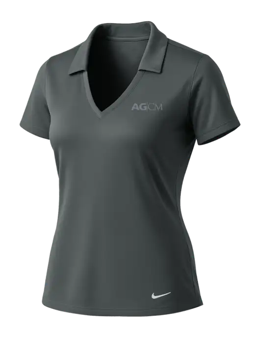 NIKE Dark Grey Womens Dri-Fit Vertical Mesh Polo w/AG|CM Logo