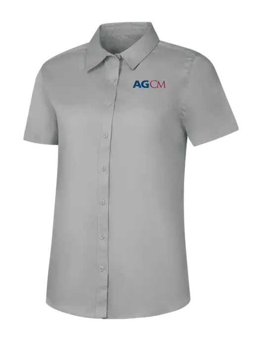 Womens Light Grey Short Sleeve Superpro React Twill Shirt w/AG|CM Logo