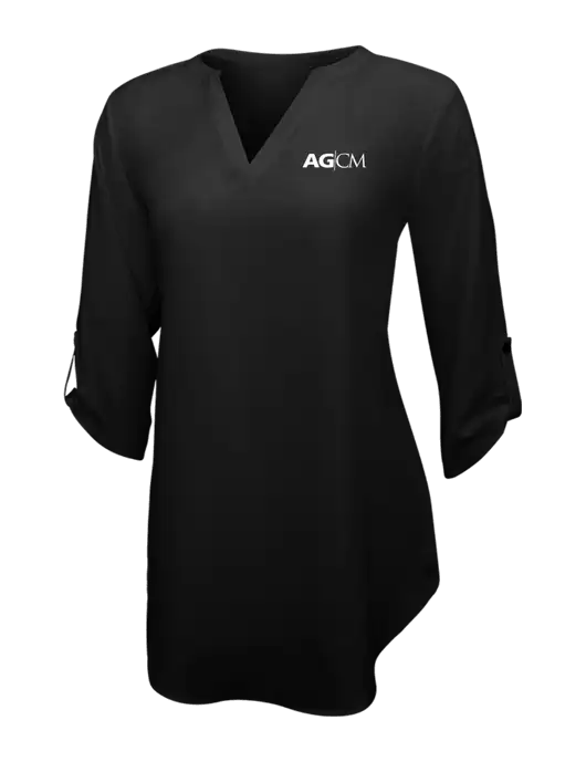 Womens Black 3/4 Sleeve Tunic Blouse w/AG|CM Logo
