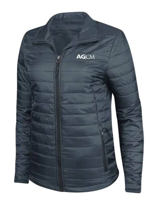 Navy Womens Puffy Packable Jacket w/AG|CM Logo