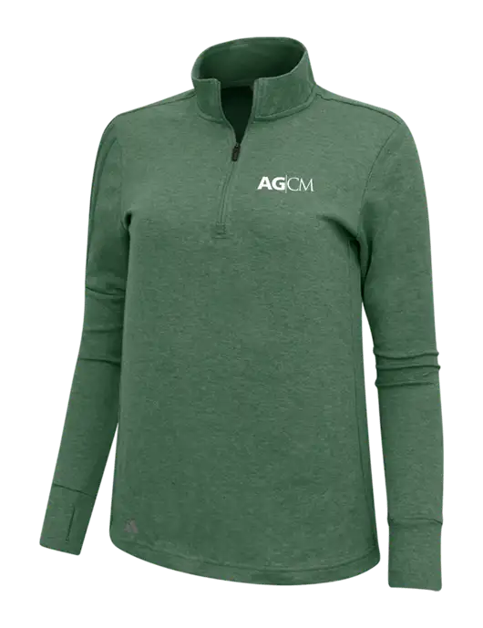 Adidas Dark Green Heather Womens 3 Stripes Quarter Zip Sweater w/AG|CM Logo