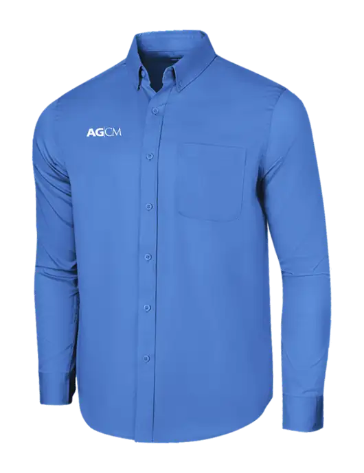 Long Sleeve Dark Carolina Blue Superpro React Twill Shirt w/AG|CM Logo