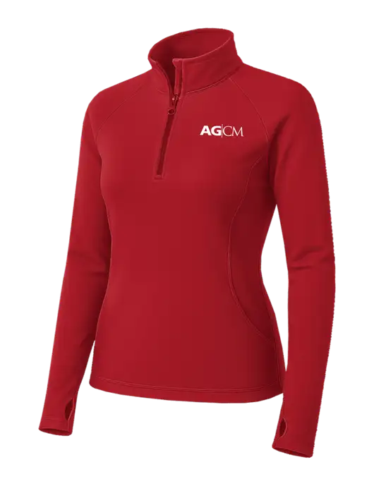 Red Womens Sport Wick Stretch 1/4 Zip Pullover w/AG|CM Logo