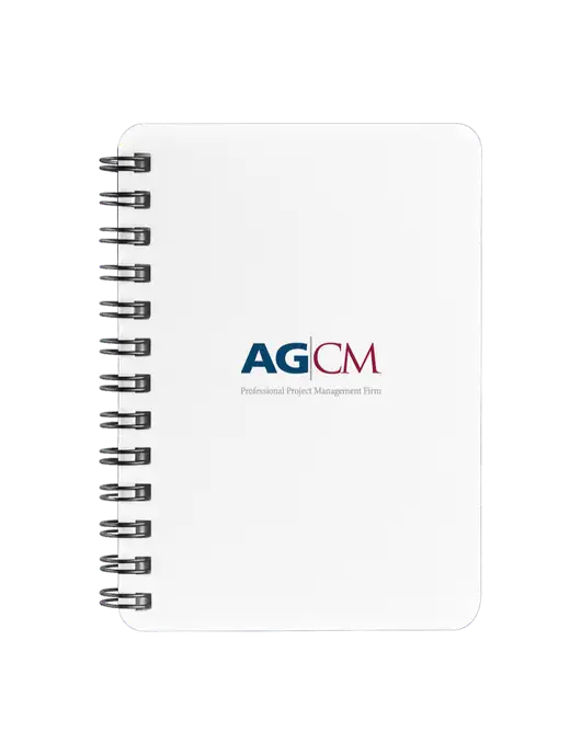 Sturdy White Hardcover Notebook, 5.25 x 7 w/AG|CM Logo