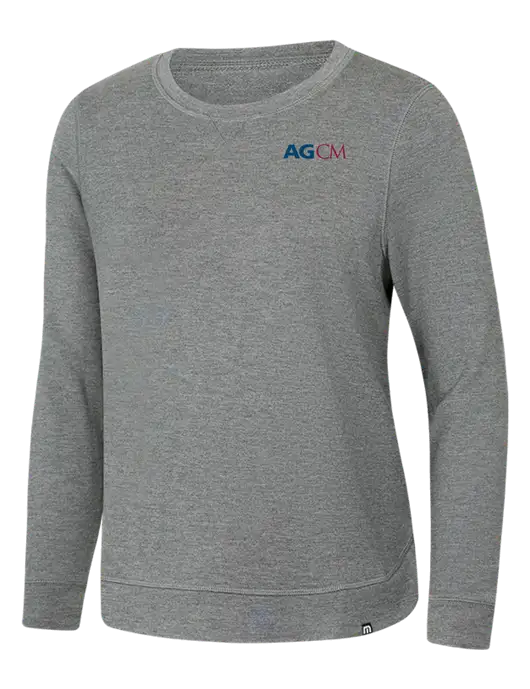 TravisMathew Womens Light Grey Heather Lightweight Long Weekend Crew w/AG|CM Logo