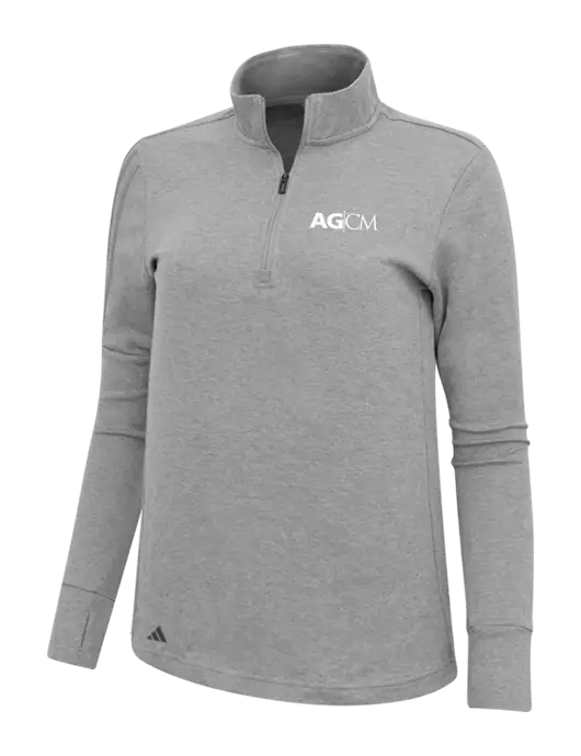 Adidas Light Grey Melange Womens 3 Stripes Quarter Zip Sweater w/AG|CM Logo