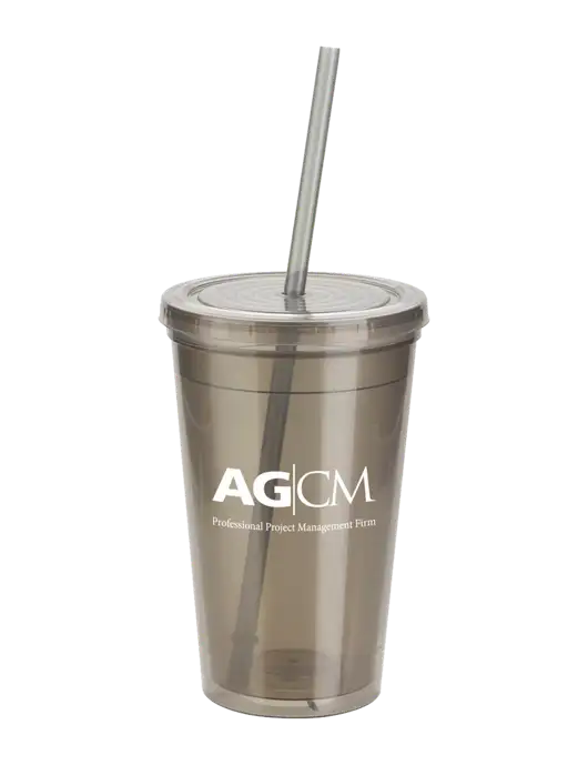 Sorrento Medium Grey 16 oz Tumbler with Lid & Straw w/AG|CM Logo
