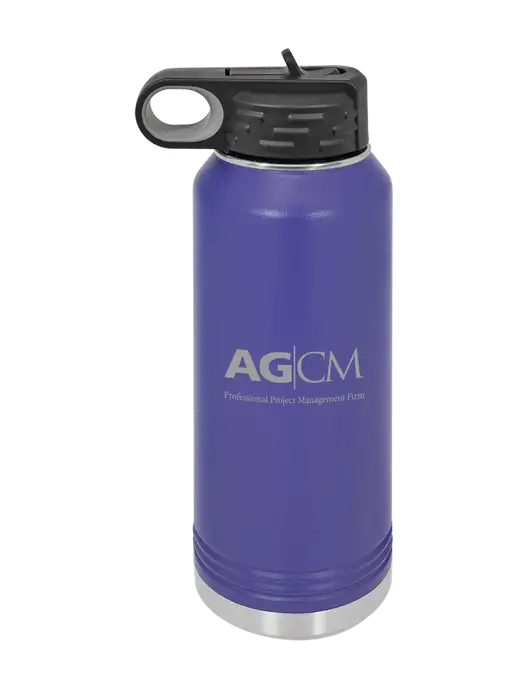 Polar Camel 32 oz Powder Coated Purple Vacuum Insulated Water Bottle w/AG|CM Logo