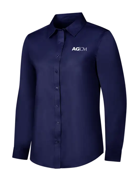 Navy Womens Long Sleeve Superpro React Twill Shirt w/AG|CM Logo