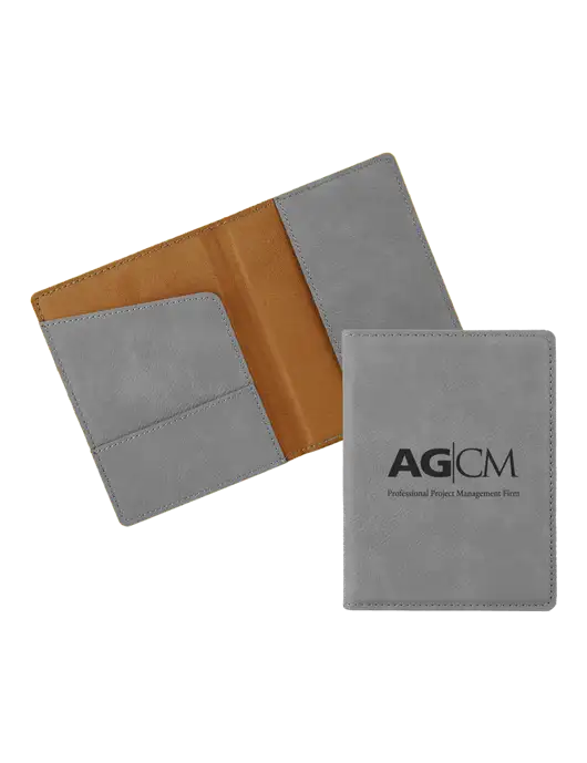 Grey Leatherette Passport Holder w/AG|CM Logo