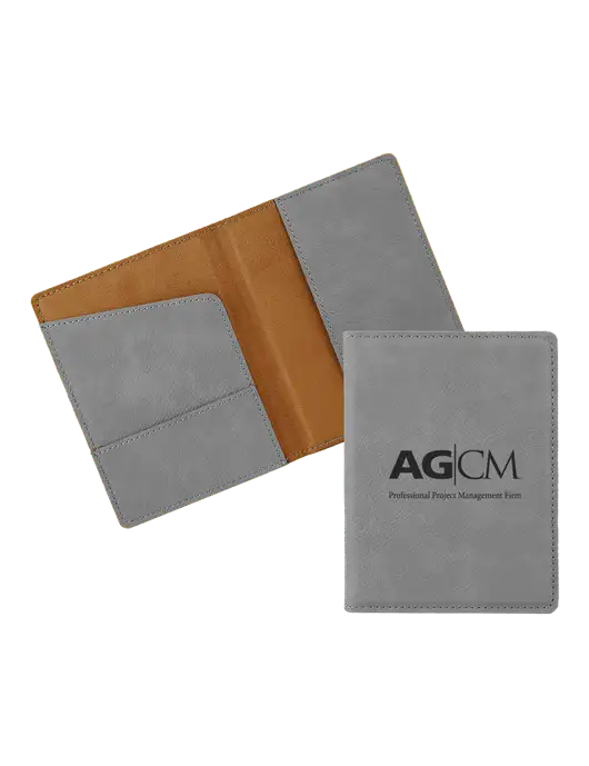 Grey Leatherette Passport Holder w/AG|CM Logo