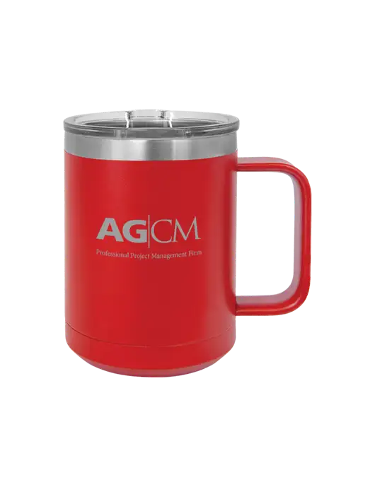 Polar Camel 15 oz Powder Coated Red Vacuum Insulated Mug with Slider Lid w/AG|CM Logo