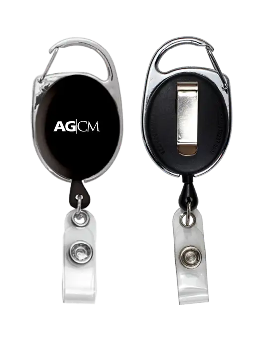 Black Carabiner Style Badge Reel and Badge Holder w/AG|CM Logo