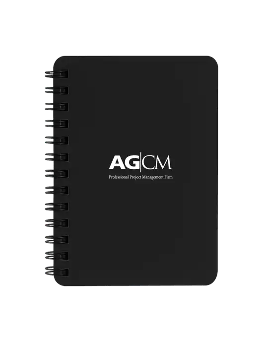 Sturdy Black Hardcover Notebook, 5.25 x 7 w/AG|CM Logo