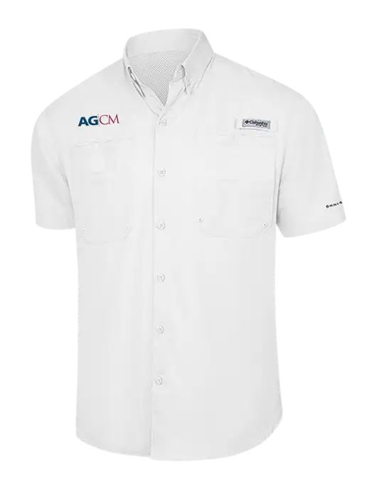 Columbia White PFG Tamiami II Short Sleeve Shirt w/AG|CM Logo
