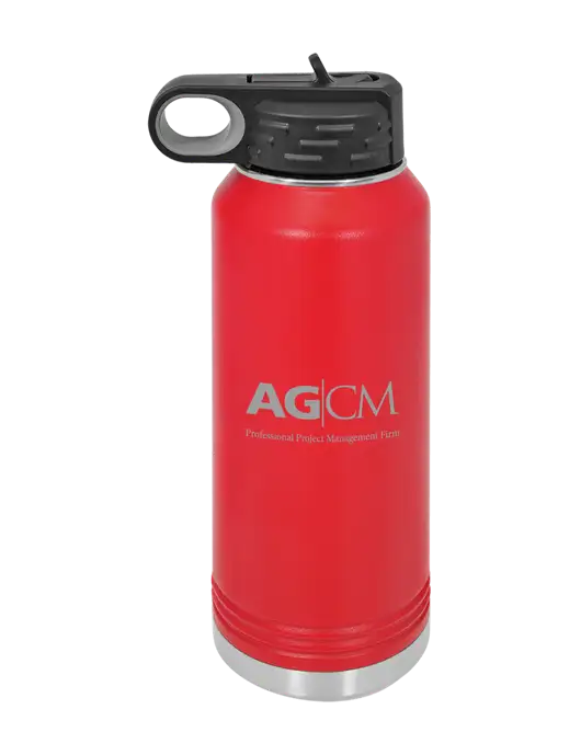 Polar Camel 32 oz Powder Coated Red Vacuum Insulated Water Bottle w/AG|CM Logo