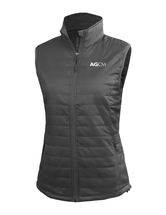 Womens Packable Dark Grey Puffy Vest w/AG|CM Logo