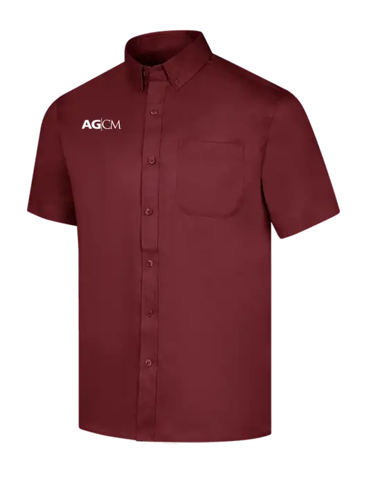 Short Sleeve Maroon Superpro React Twill Shirt w/AG|CM Logo