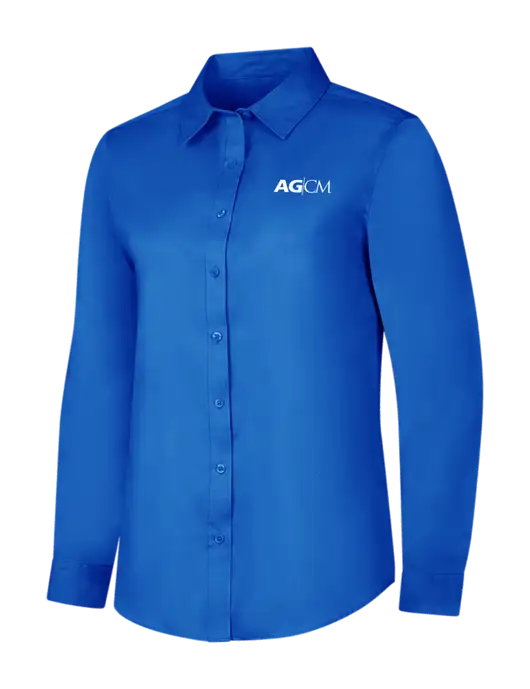 Womens Long Sleeve Royal Blue Superpro React Twill Shirt w/AG|CM Logo