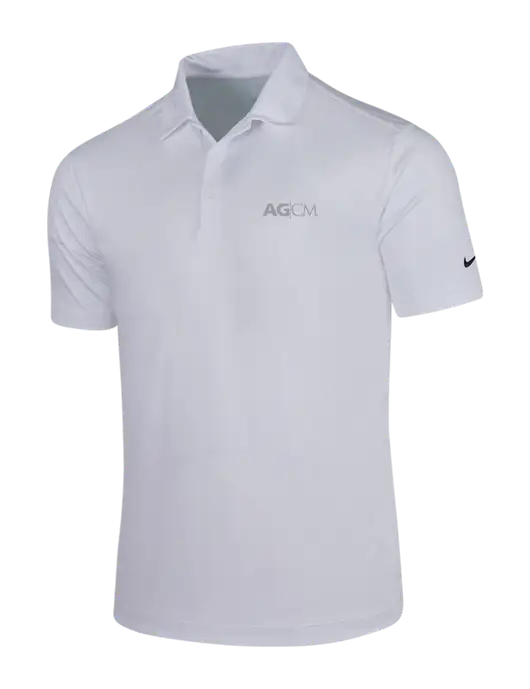 NIKE White Dri-Fit Vertical Mesh Polo w/AG|CM Logo