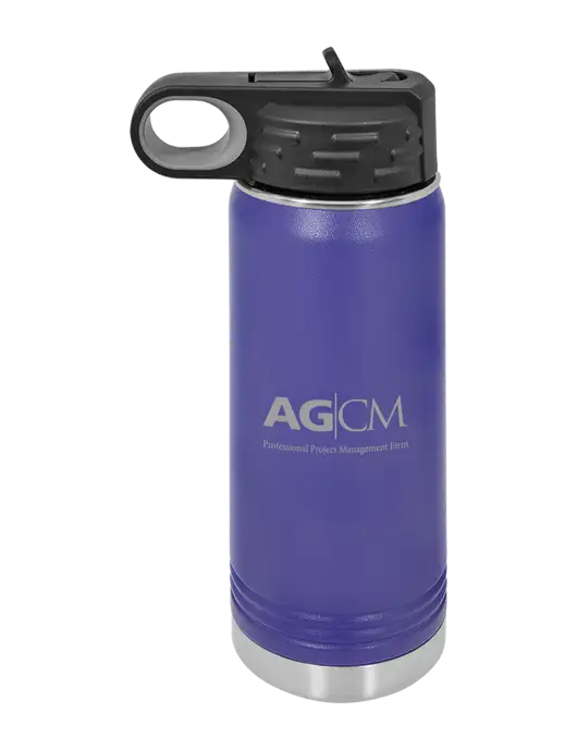 Polar Camel 20 oz Powder Coated Purple Vacuum Insulated Water Bottle w/AG|CM Logo