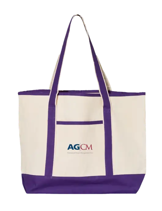 Natural/Purple Large Canvas Deluxe Tote w/AG|CM Logo
