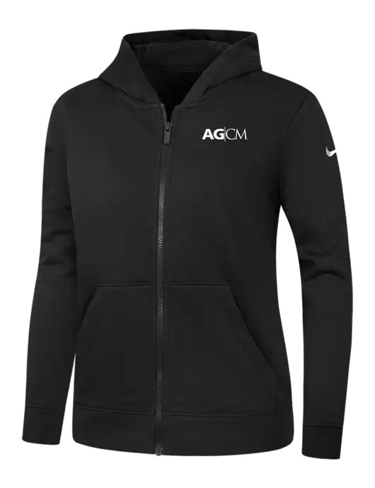 Nike Womens Club Fleece Sleeve Swoosh Full-Zip Black Hoodie w/AG|CM Logo