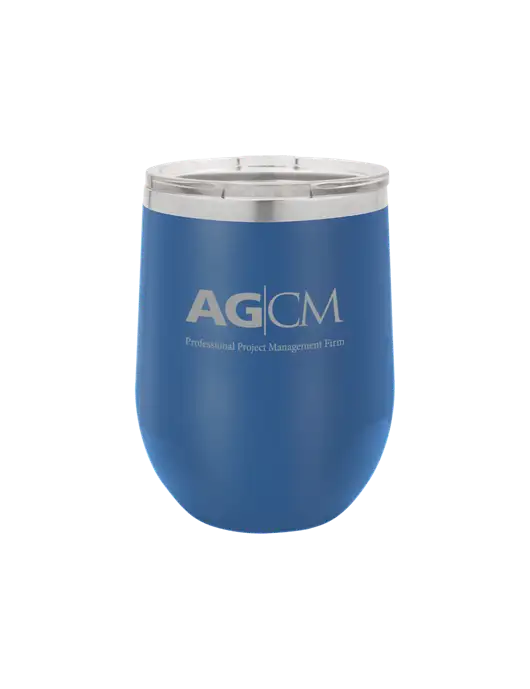 Polar Camel 12 oz Powder Coated Royal Vacuum Insulated Stemless Wine Tumbler w/AG|CM Logo