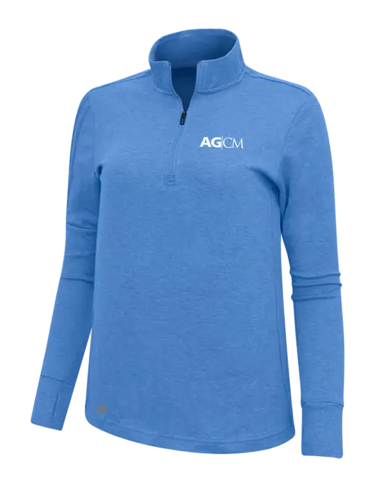 Adidas Light Blue Heather Womens 3 Stripes Quarter Zip Sweater w/AG|CM Logo