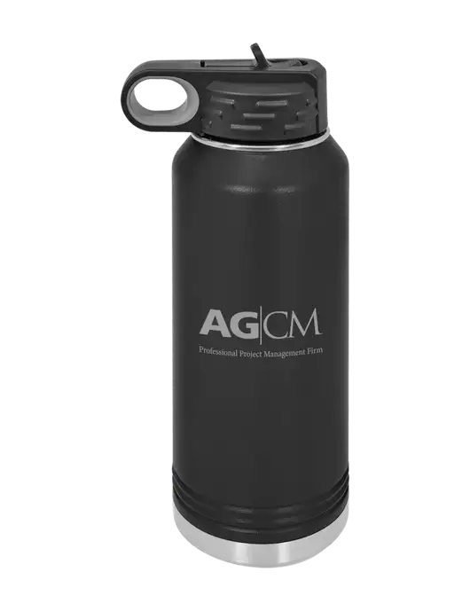 Polar Camel 32 oz Powder Coated Black Vacuum Insulated Water Bottle w/AG|CM Logo
