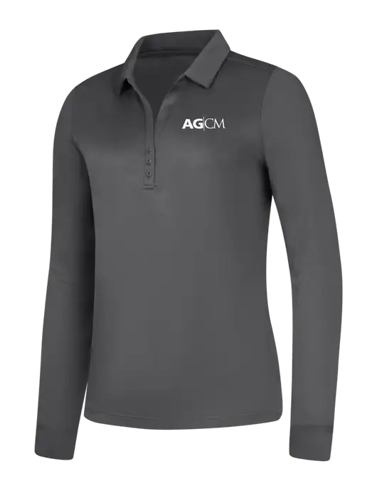 Womens Dark Grey Silk Touch Performance Long Sleeve Polo w/AG|CM Logo