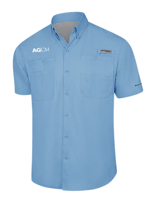 Columbia Light Blue PFG Tamiami II Short Sleeve Shirt w/AG|CM Logo