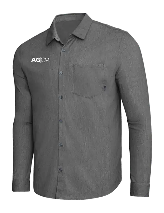 OGIO Dark Grey Heather Extend Long Sleeve Button Up Shirt w/AG|CM Logo