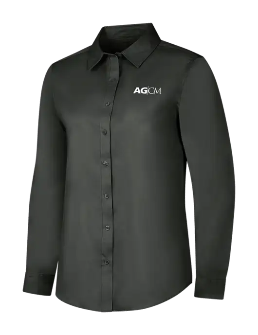 Dark Grey Womens Long Sleeve Superpro React Twill Shirt w/AG|CM Logo